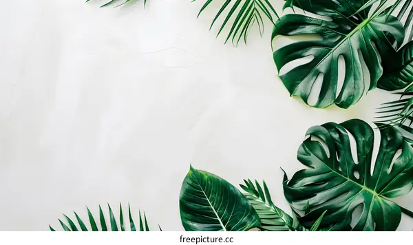 Green Tropical Leaves on White Background