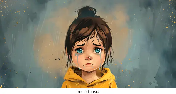 Little girl crying with blue eyes