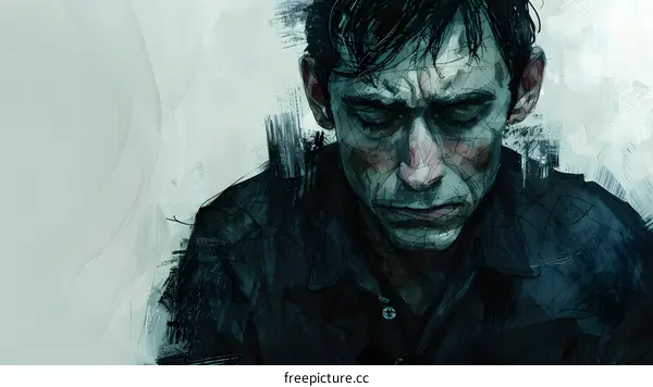 Illustration of a man looking down with a neutral expression on his face