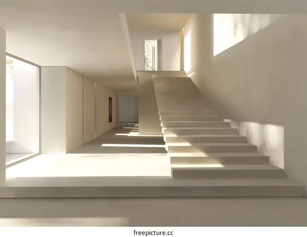 Modern Minimalist Interior Design with Stairs and Sunlight