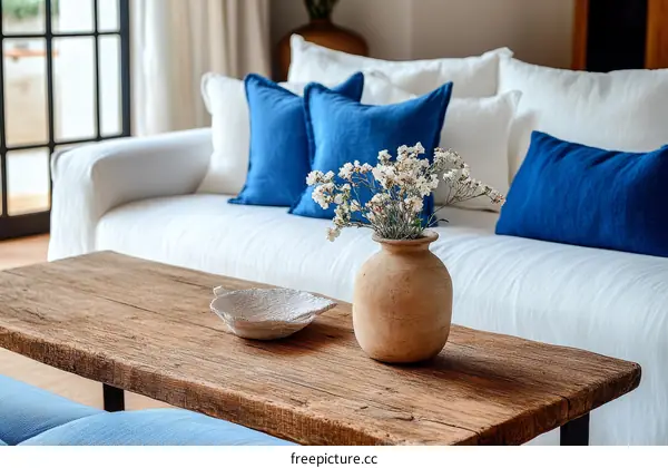 Modern Scandinavian Living Room with Natural Wood Coffee Table