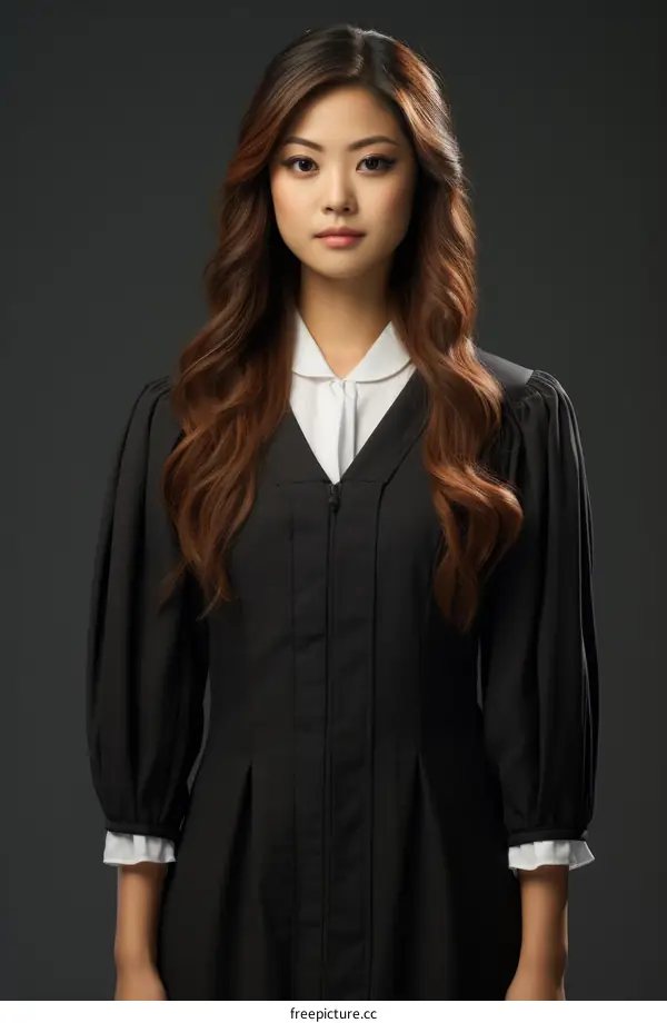 Young Asian Woman in Black Robe, Lawyer, Attorney