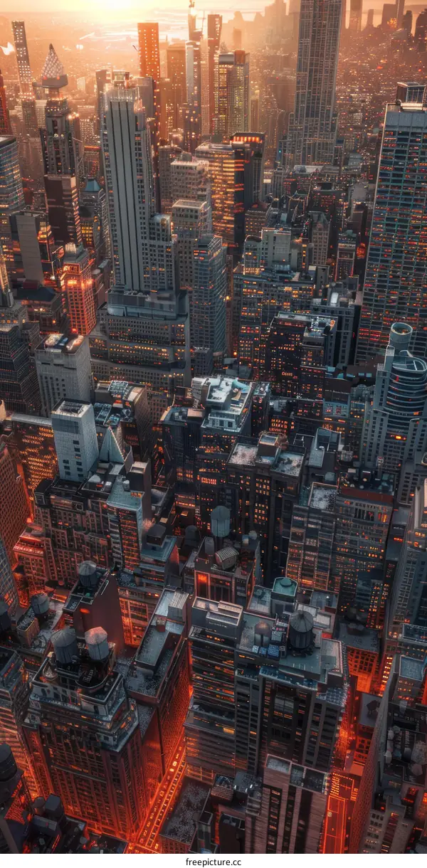 Aerial View of a City at Dusk