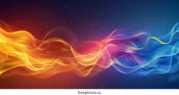 Abstract colorful fire and ice flame flowing on dark background