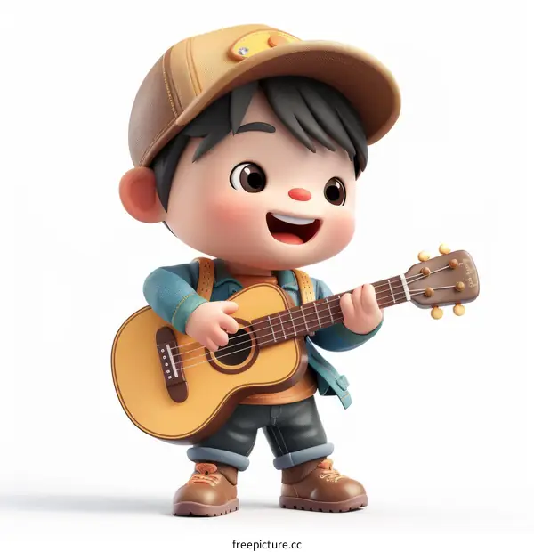 A cartoon boy playing guitar