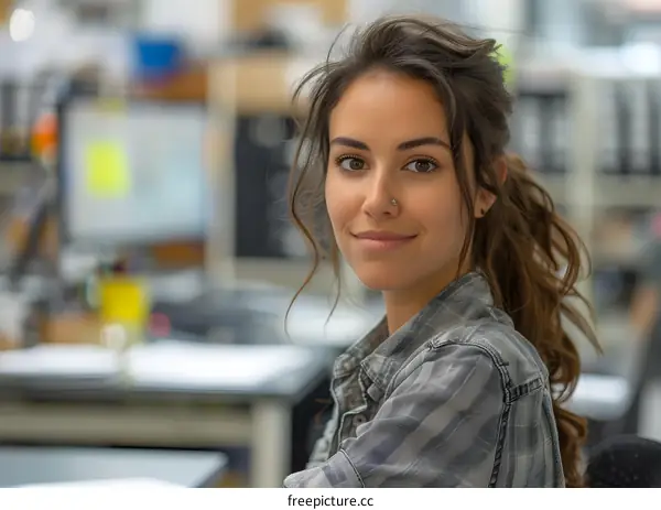 portrait of a young woman in a denim shirt