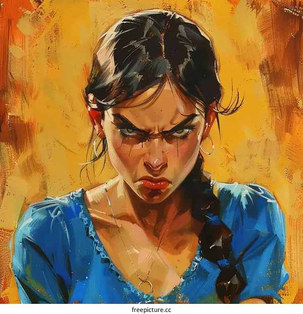 portrait of a young woman with a stern expression