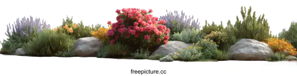 [Transparent Background PNG]Colorful Garden Design with Rocks and Flowers