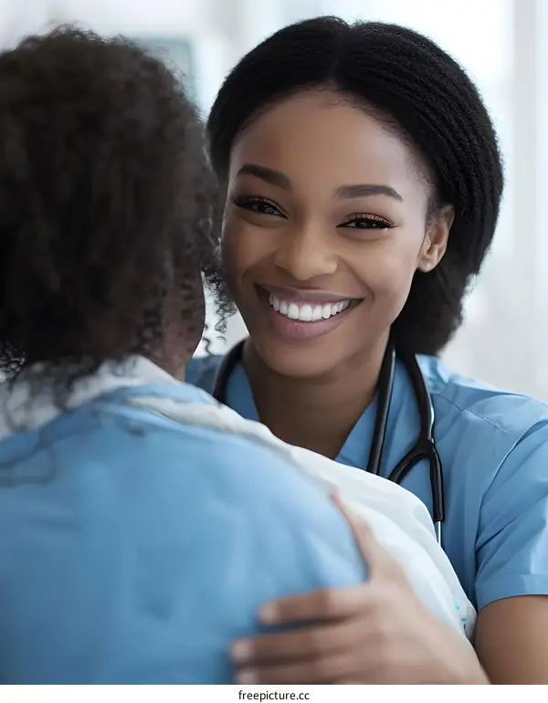 Smiling Doctor Hugging Patient In Hospital Room
