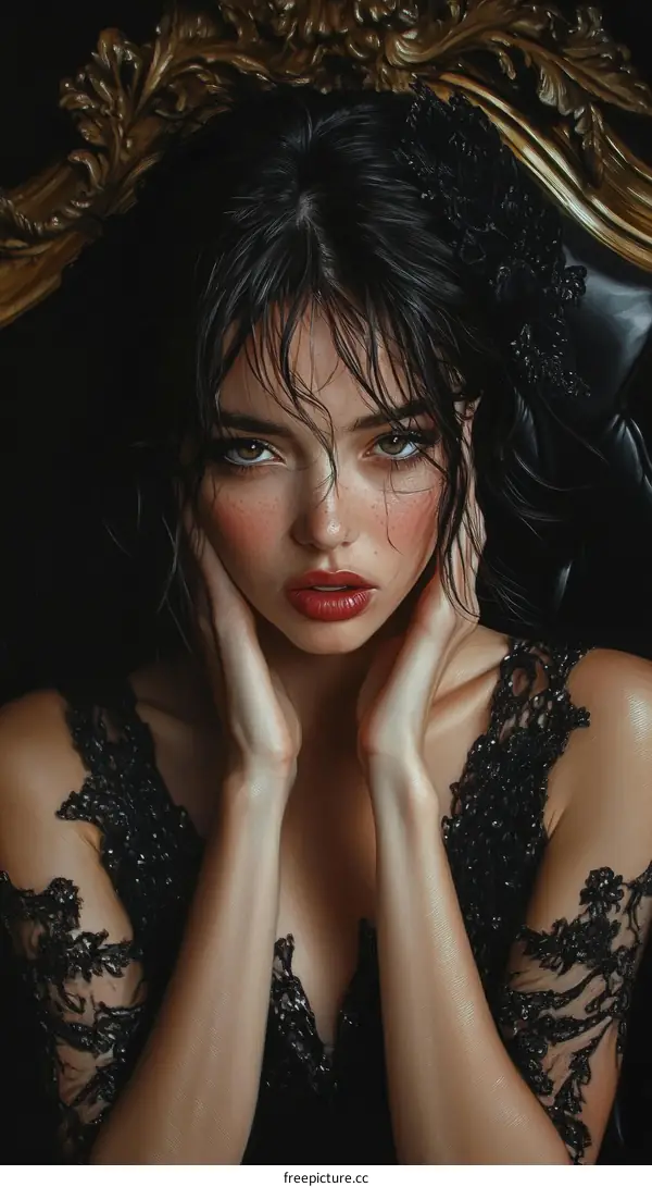 Portrait of a Beautiful Woman in Elegant Lace Dress