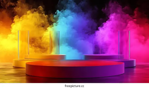 Colorful Smoke and Geometric Display Podiums