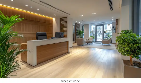 Modern Office Reception Area with Wooden Accents