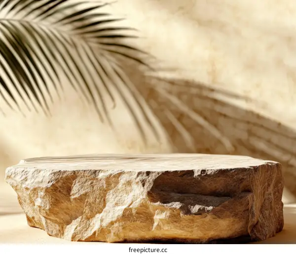 Natural Stone Display Platform with Palm Leaf Shadow