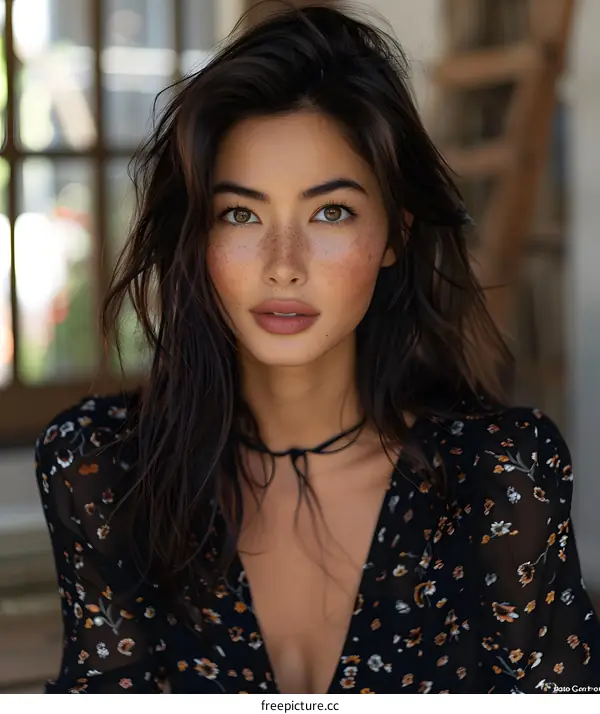 Close Up Portrait of an Asian Woman With Freckles