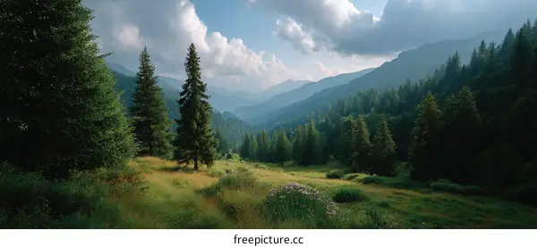 Majestic Mountain Valley Scenery in Sunlight