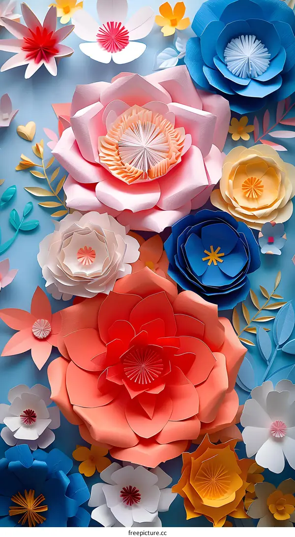 A variety of paper flowers of different colors