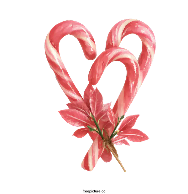 [Transparent Background PNG]Heart Shaped Candy Canes with Decorative Leaves
