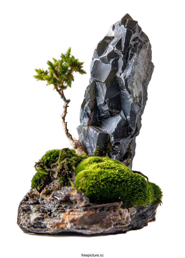 [Transparent Background PNG]Bonsai Tree Miniature Landscape With Moss And Stone