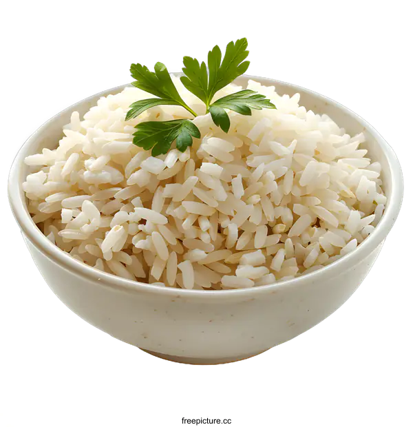 [Transparent Background PNG]Bowl of Rice with Parsley