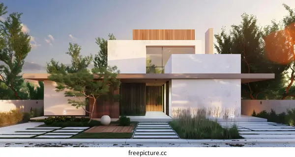 Modern Minimalist House Exterior Design with Green Trees