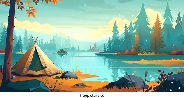 Camping Tent Landscape Illustration