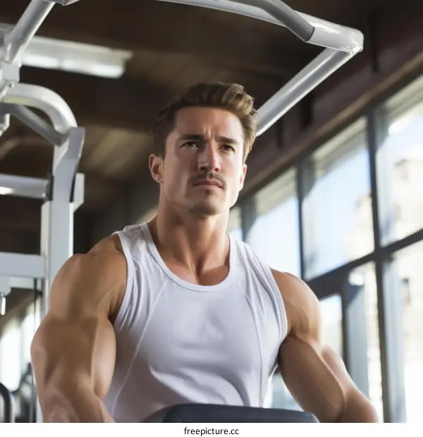 Muscular Man Weightlifting at the Gym