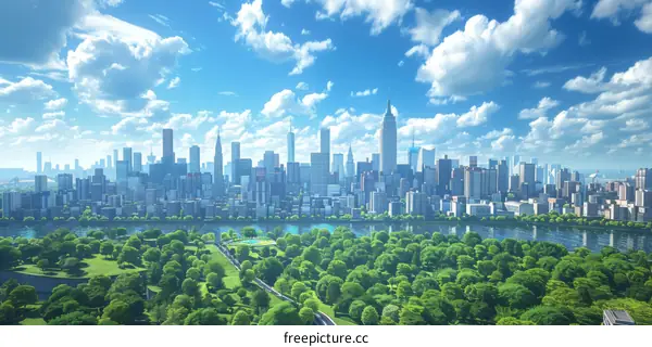 Modern Cityscape with Lush Green Spaces