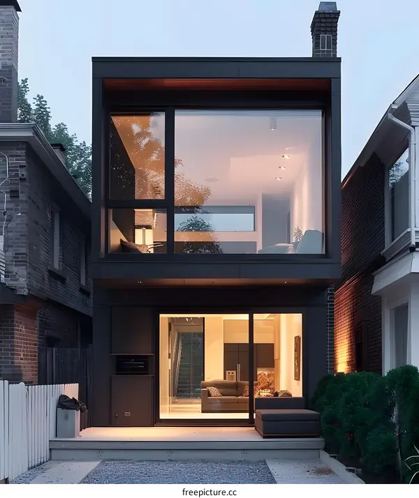 Modern Black House with Large Windows and Patio
