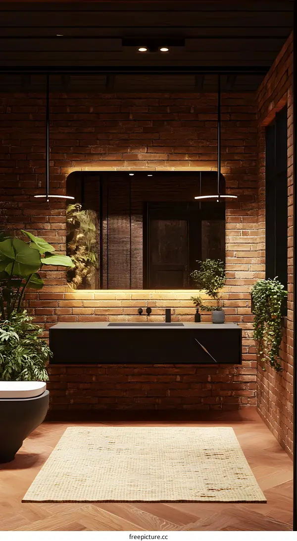 Modern Bathroom Interior Design with Brick Walls