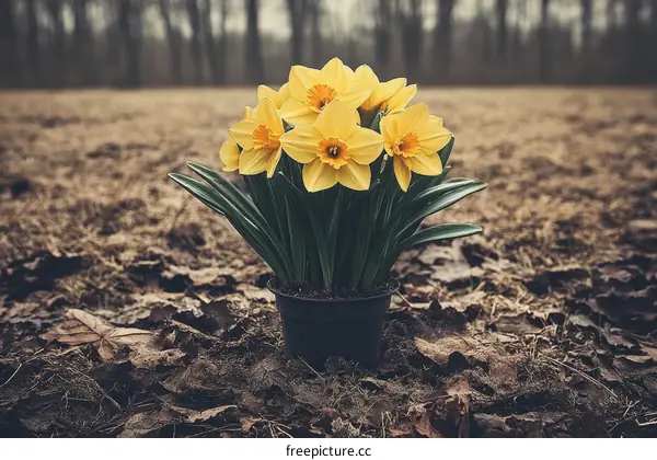 Spring Flowers in a Pot Outdoors