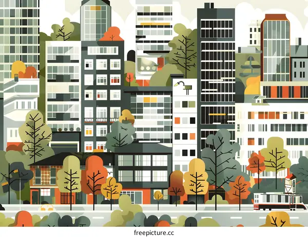Modern Cityscape with Buildings and Trees