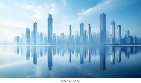 Modern City Skyline Reflection on Water