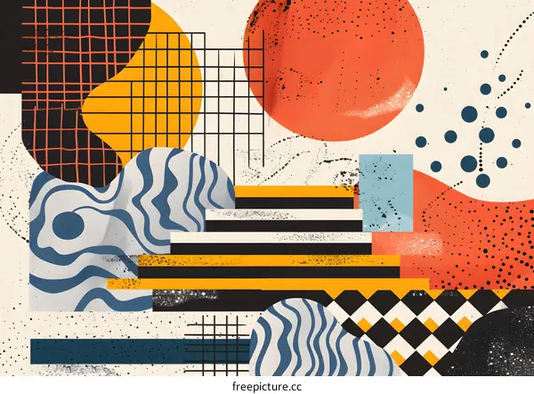 Abstract Geometric Shapes Design with Colorful Patterns and Textures