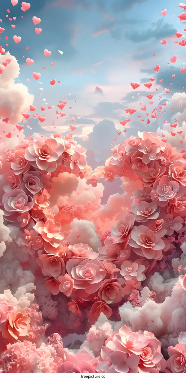 A heart made of pink flowers