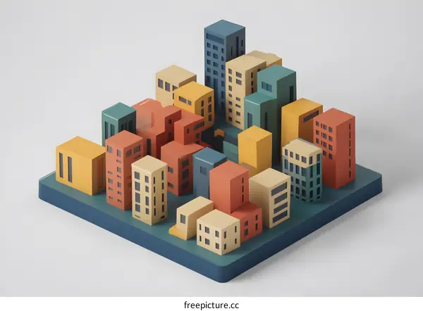 Colorful Cityscape with Building Model
