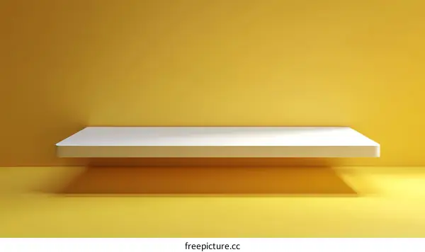 Empty White Shelf Against Yellow Wall Showcase