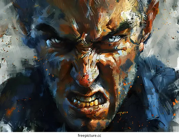 Close up portrait of a man with an angry expression on his face