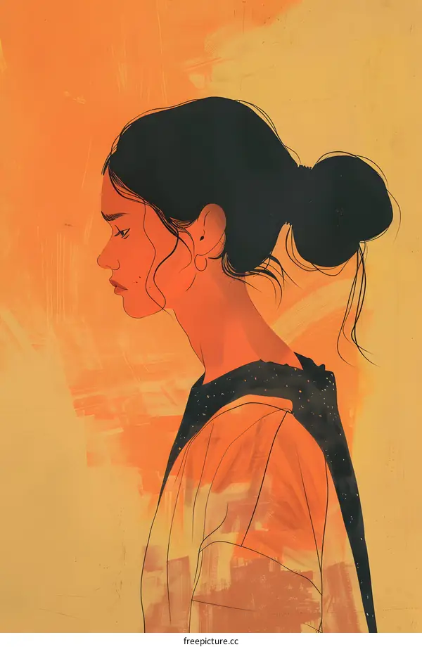 Side View Illustration of Woman With Hair Up in a Bun