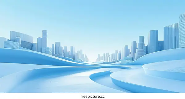 Abstract Cityscape with Blue and White 3D Rendering