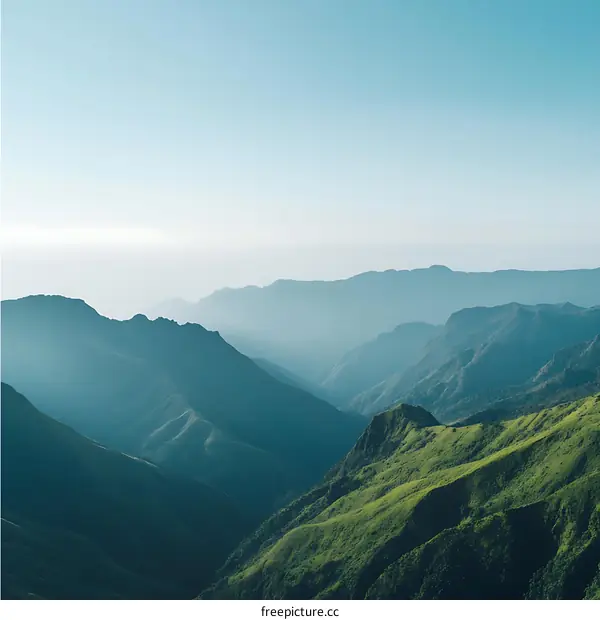 Aerial View of Lush Green Mountains with Blue Sky
