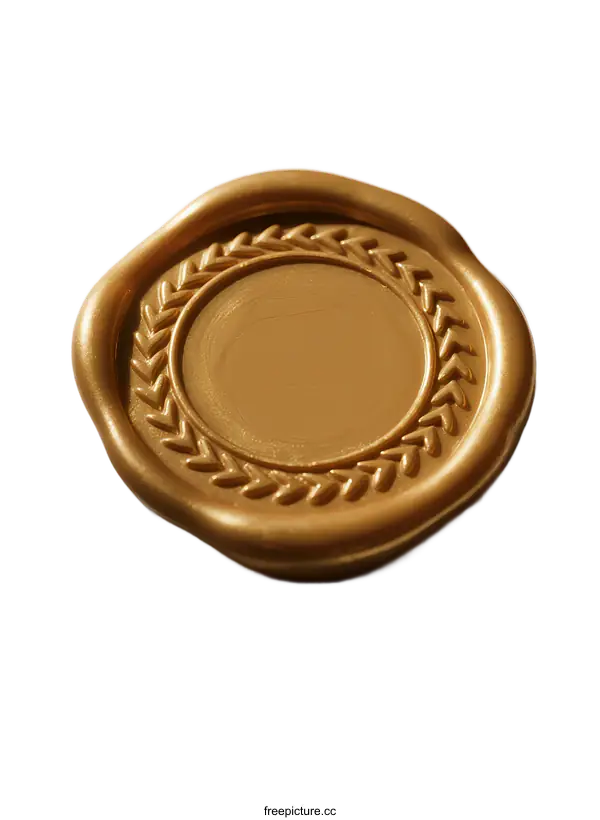 [Transparent Background PNG]Golden wax seal with laurel wreath design and circular center
