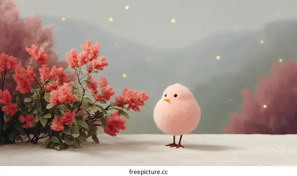 Cute Pink Bird in a Springtime Meadow