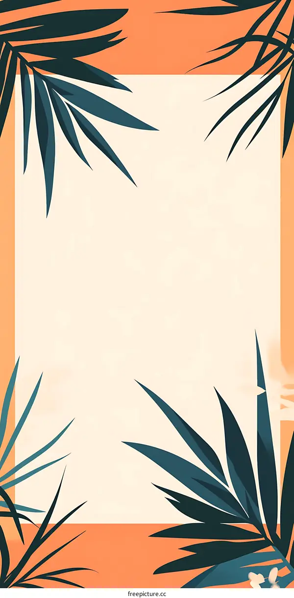 Tropical Palm Leaves Border Frame Minimalist Illustration