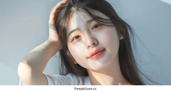 Portrait of a Young Asian Woman with Long Hair