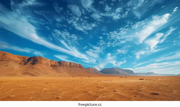 Amazing landscape of a vast desert with blue sky and clouds
