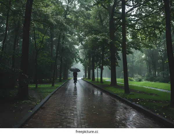 Rainy Day Bicycle Ride Through Green Forest