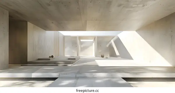 Minimalist Concrete Architecture Design with Open Courtyard and Sunlight