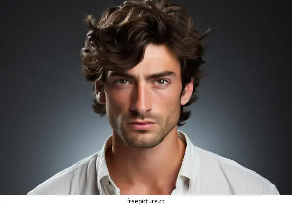 Handsome Young Man Portrait - Brown Hair, White Shirt
