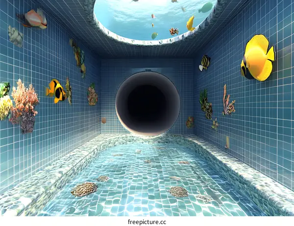 Underwater Tunnel Swimming Pool 3D Illustration