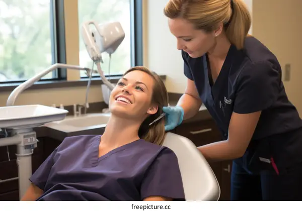 Dental hygienist with patient